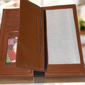 Genuine Leather Long Wallet Brown Minimalist Slim Card Holder Business Style